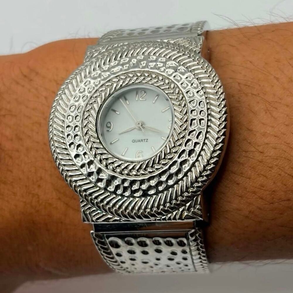 Silver Quartz Cuff Watch